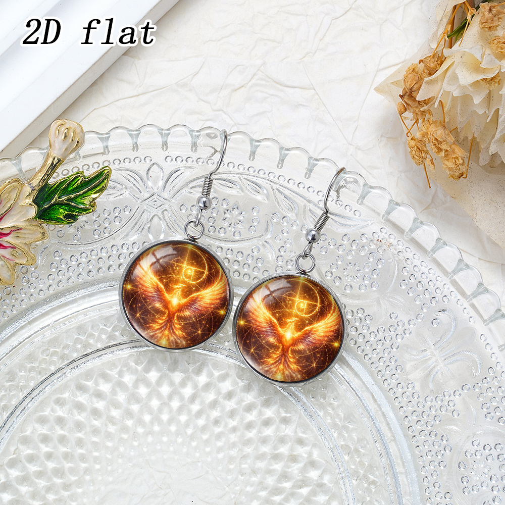 1 Pair Round Stainless Steel Earrings, Phoenix & Rune Design